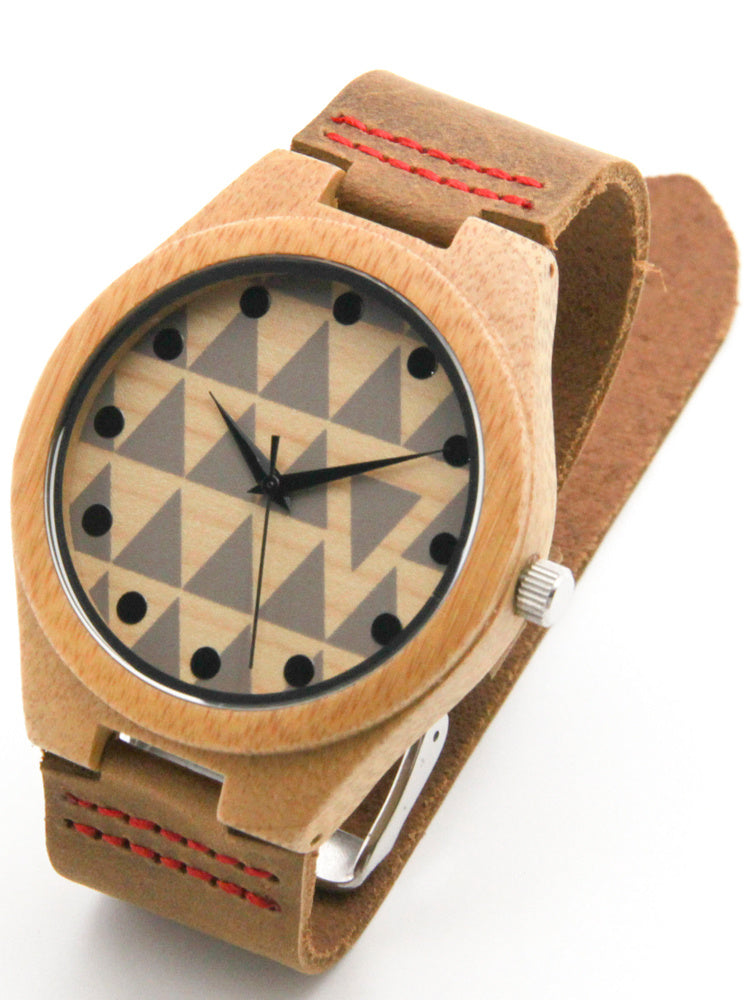 Casual Business Bamboo lederen riem horloge