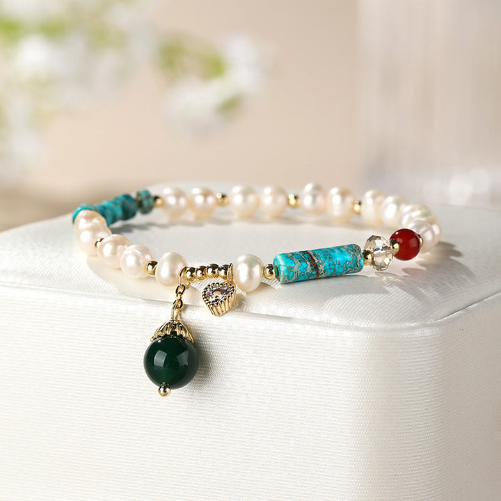 Naturalna kolorowa perła pasująca turkusowa bransoletka agatowa