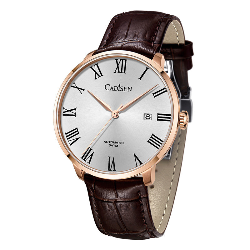 Reloj mecánico de correa de cuero de moda para hombres