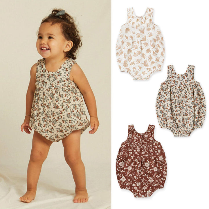 Baby Summer Rompers Cotton Breathable One-Piece Nordic Style Floral Sans manchette