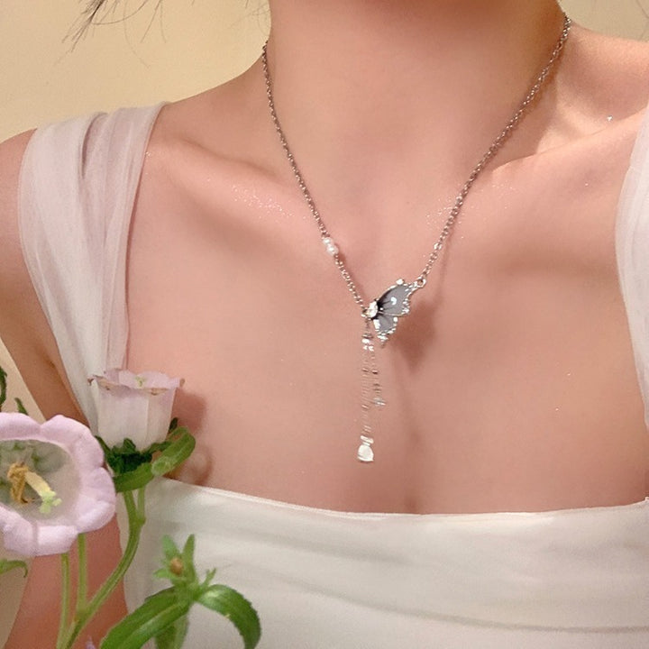 Butterfly Tassel Pearl Necklace Female Clavicle Chain