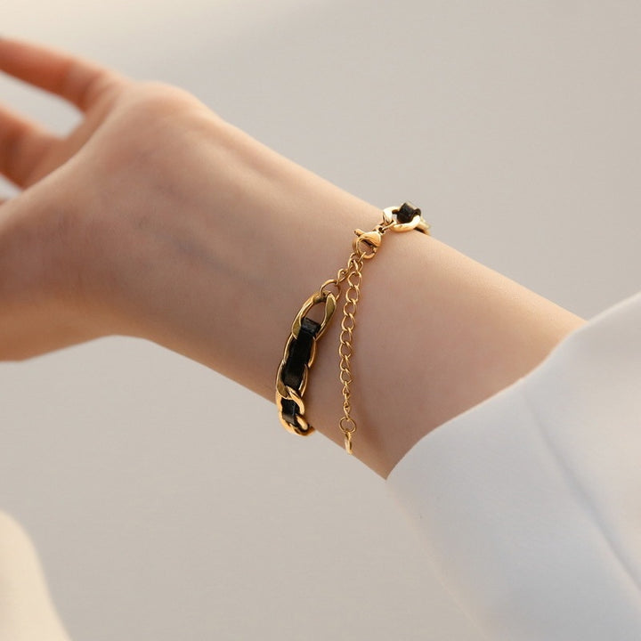 Bracelet de corde en cuir rétro doré pour femmes