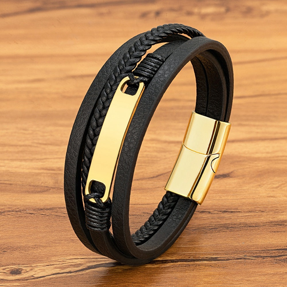 Multi-layer Woven Leather Bracelet Magnetic Buckle Stainless Steel Bracelet