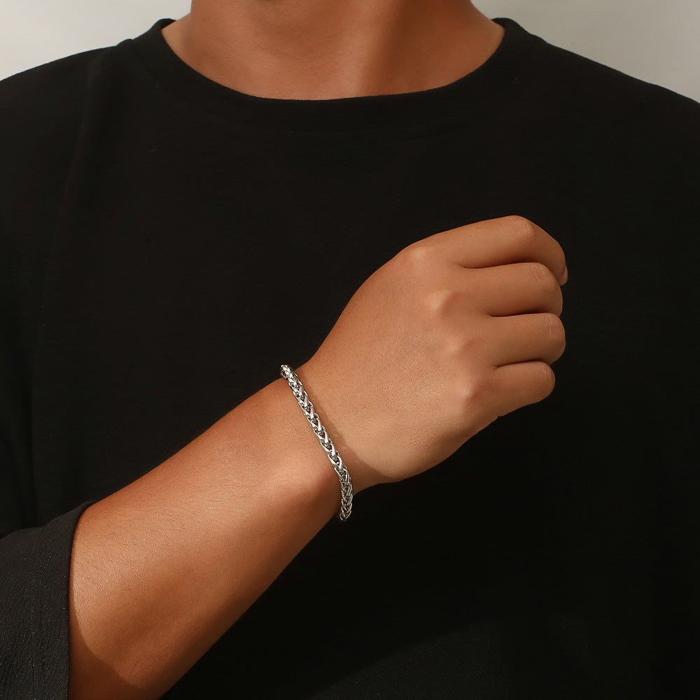 Bracelet en acier en titane accessoires de garçons tissés simples pour hommes