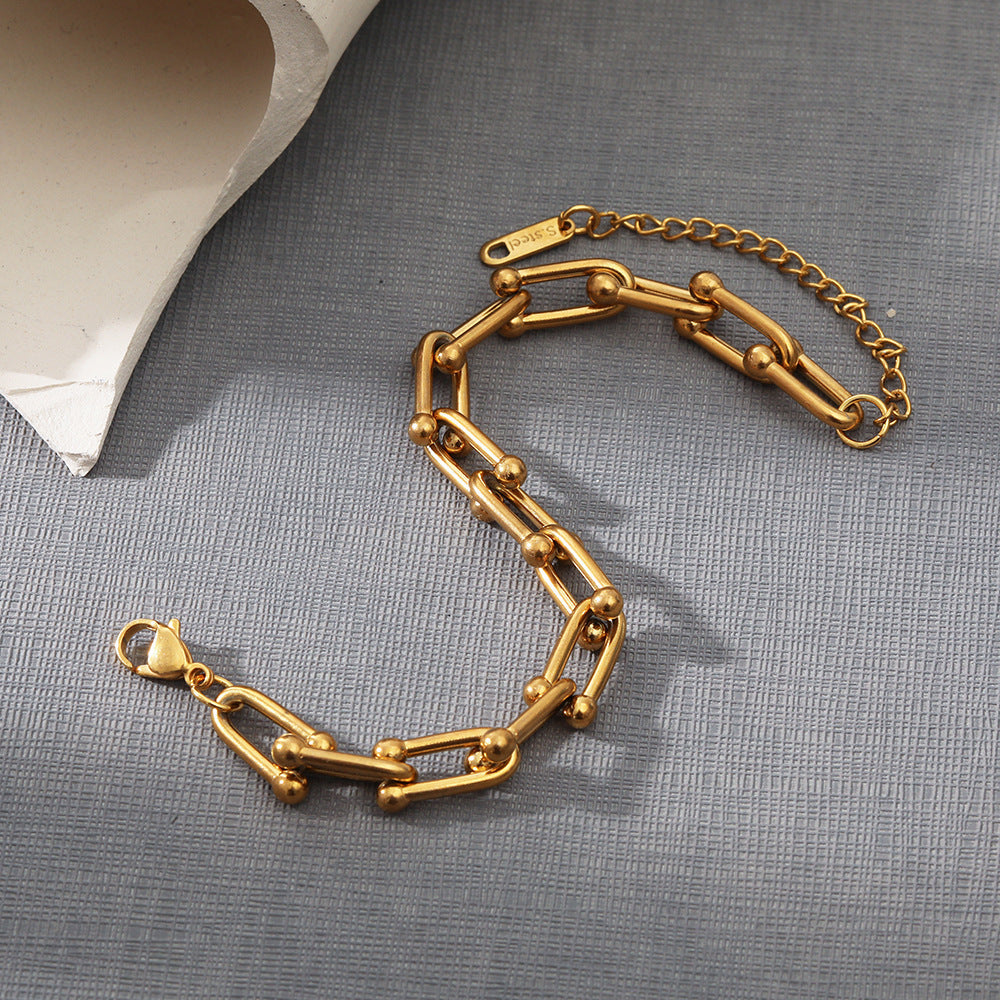 Metal Chain Personality Single Layer 18K Furnace Real Gold Plating Stainless Steel Bracelet