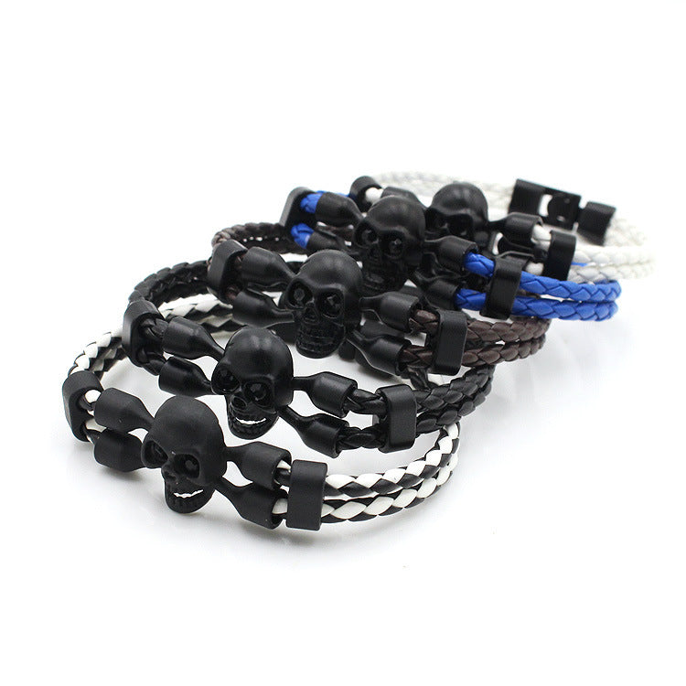 Neutral Men's Skull Black Buttons Leather Bracelet