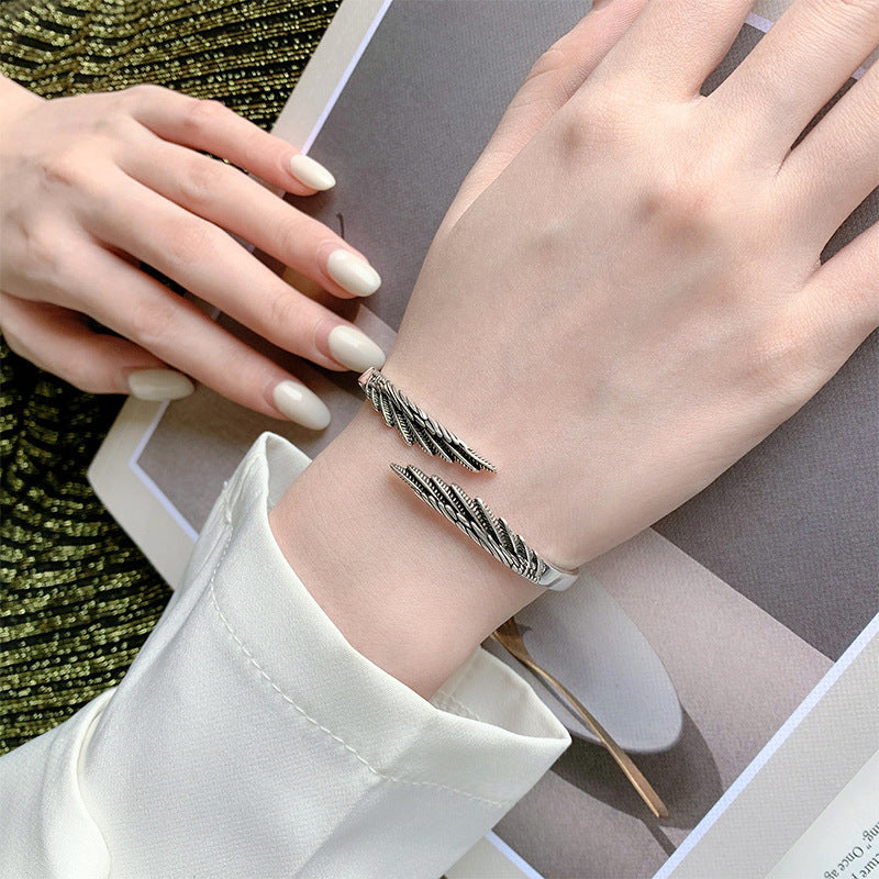 Feather Silver Plated Old Angel Wings Wings Bracelet