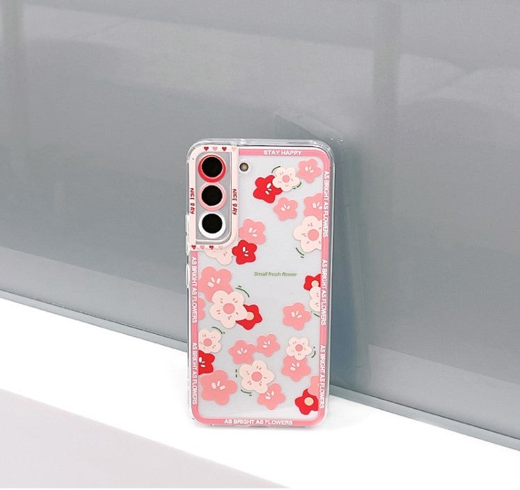 Mobile Phone Case Anti-fall Soft Shell Transparent Silicone All-pack Lens Small Floral Lanyard
