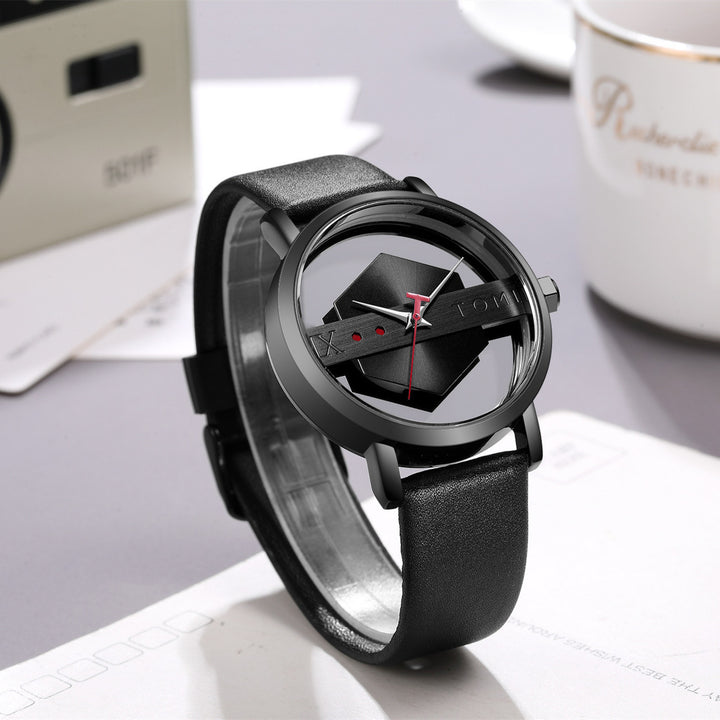 Hollow Out Lower-Through Unisex Leather Casual Fashion Quartz Watch