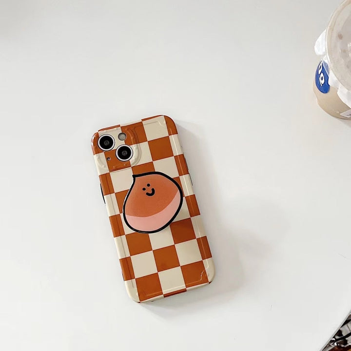 TPU Checkerboard Orange Stand Phone Case