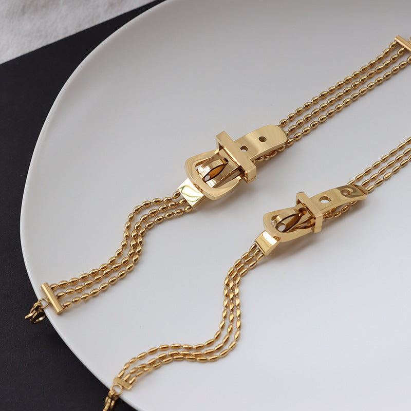 Rostfritt stål bälte form rem charm guld armband kvinnliga smycken gåva punk skiktade armband armband