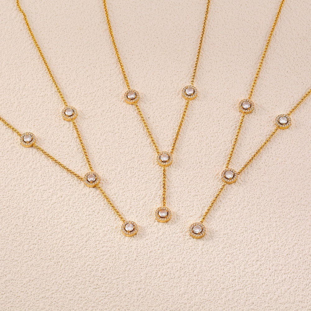 Colier cu lanț circular cu diamante simple și lungi și lungi