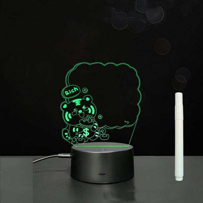 Tablero de mensajes de escritura a mano de tablero acrílico 3D luz LED
