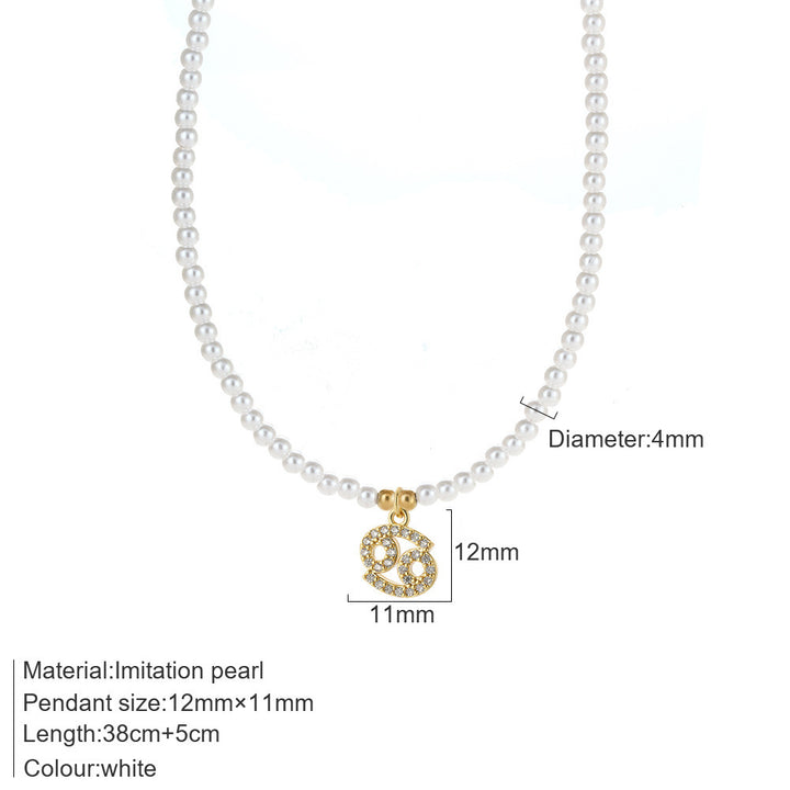 Collier de perle femelle 12 constellation pendentif tendance