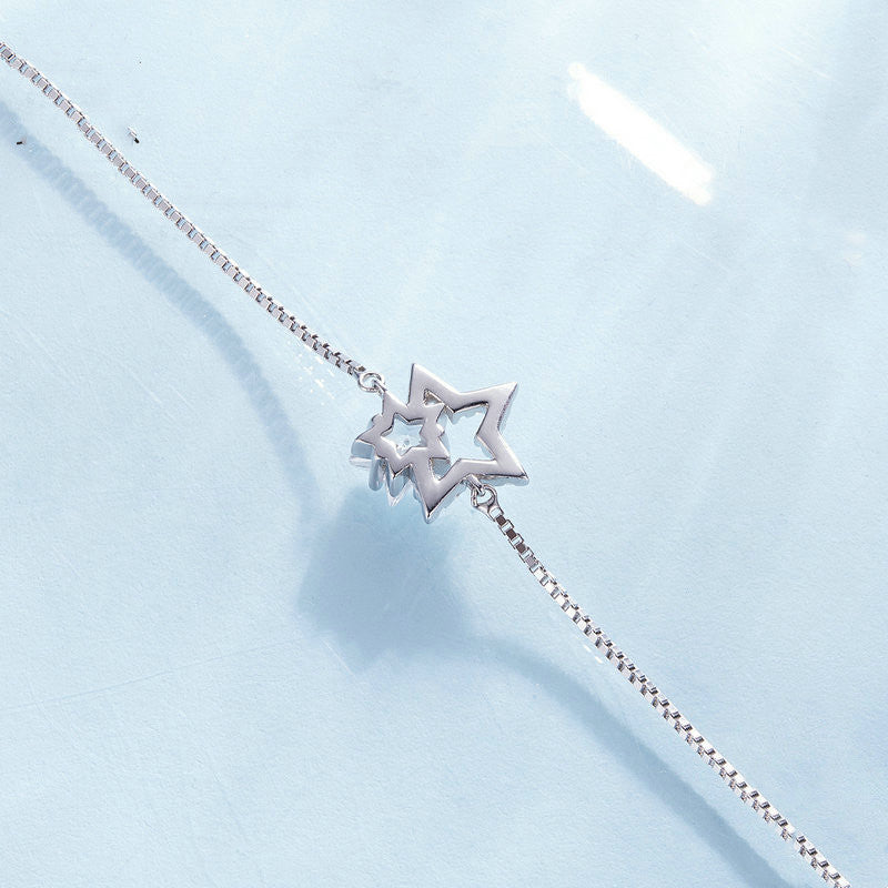 Двойные круги звезда S925 Серебряное серебряное серебряное золото, покрытое пятиконечным браслетом звездного орнамента