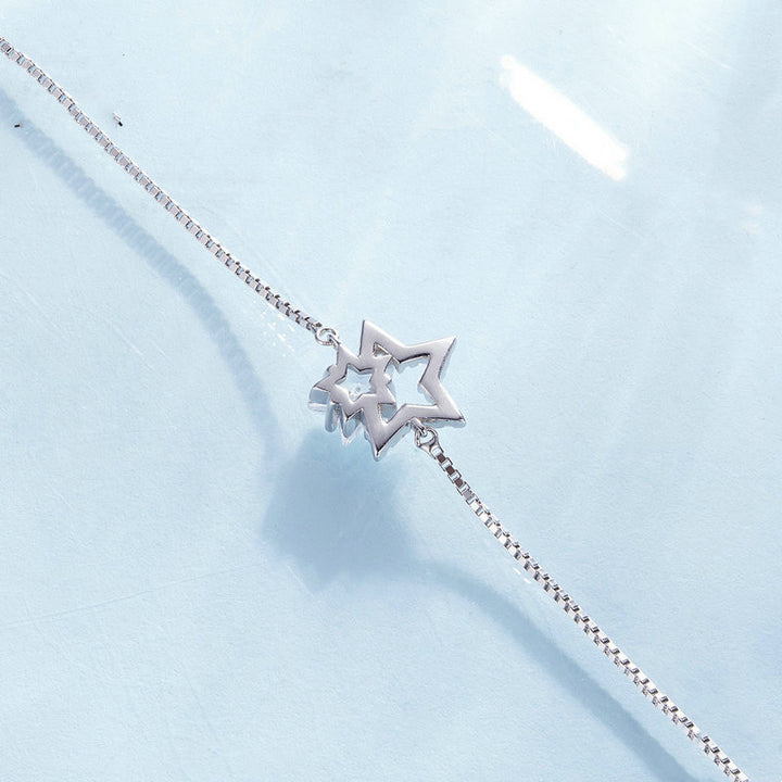 Podwójne kółka gwiazda S925 Sterling Srebrny biały złoto Pięcioczęściowy gwiazda bransoletka ozdobna