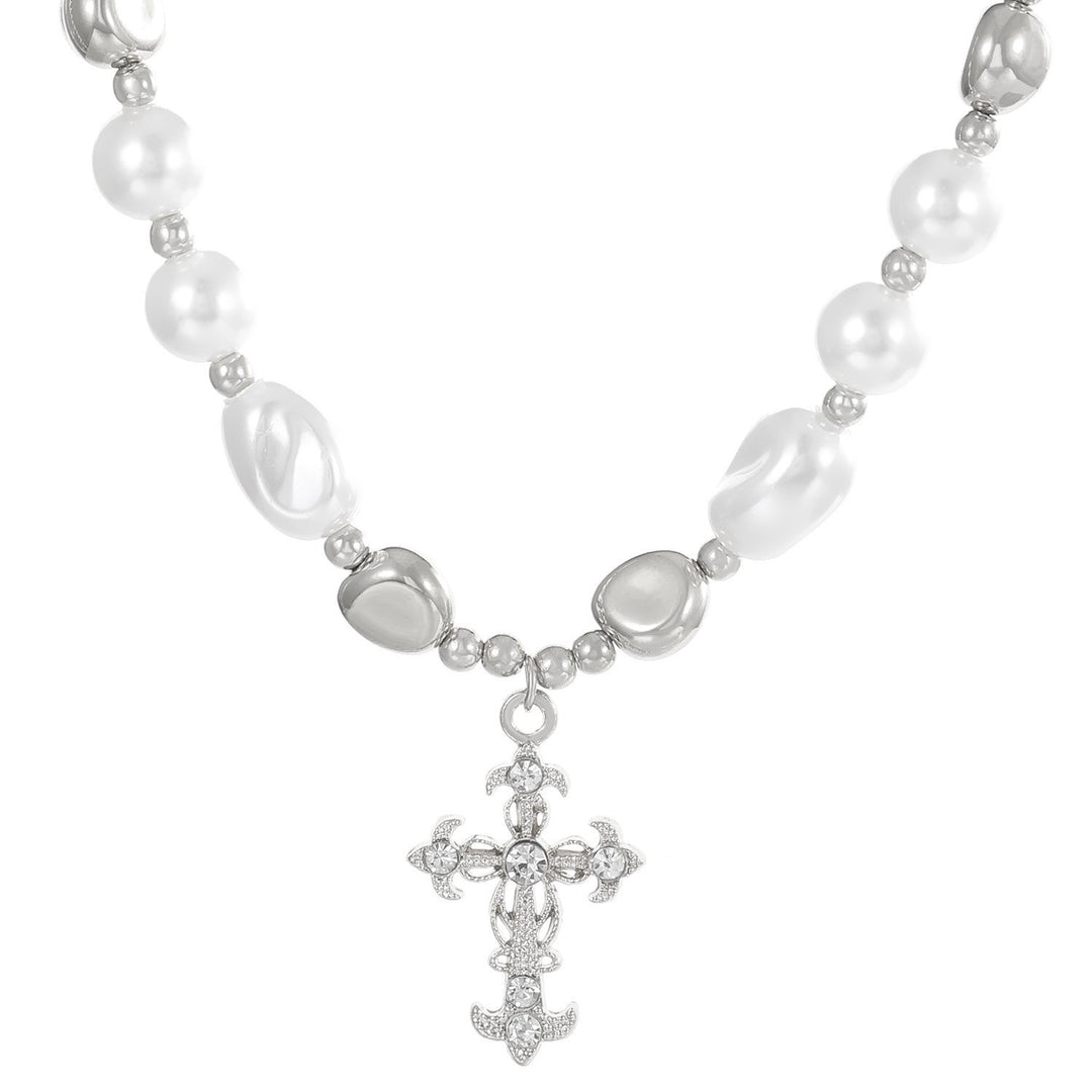 Vintage Cross Necklace Women's All-match Short Pearl Necklace