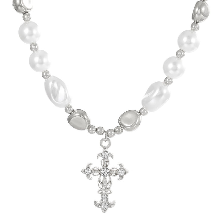 Vintage Cross Necklace Women's All-Match Short Pearl Necklace