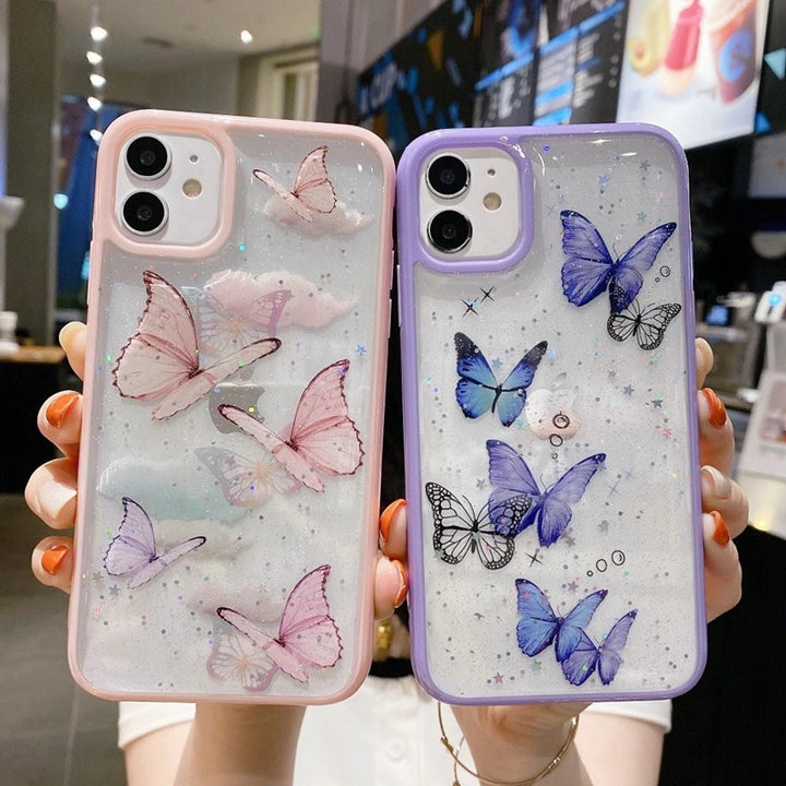 Epoxy glitter vlinder huidvriendelijke telefooncase