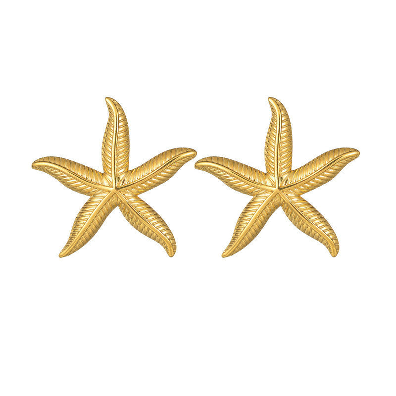 Ladies New 18K Gold Starfish Earrings