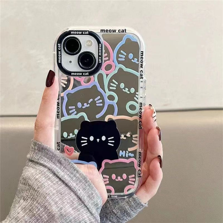 Étui de téléphone miroir cosmétique de motif de chat linéaire