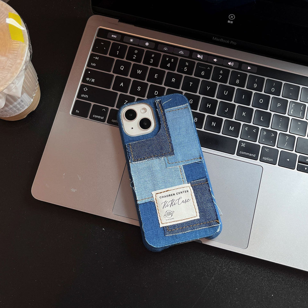 Eenvoudig denim canvas stiksel telefoonhoesje