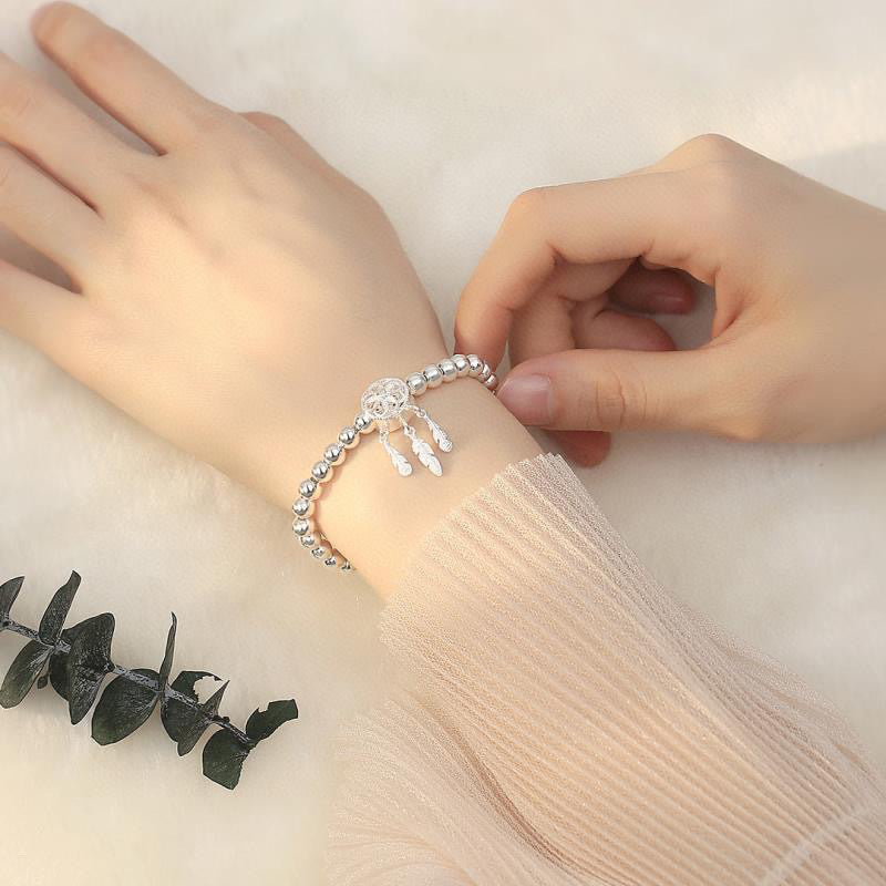Rein silberglänzend glückliche Perlen Dreamcatcher Armband
