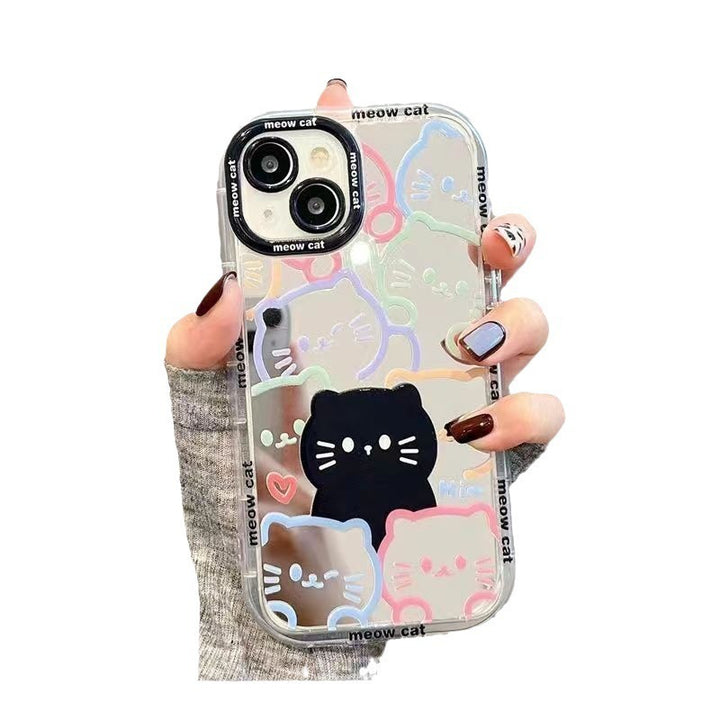 Linear Cat Pattern Cosmetic Mirror Phone Case