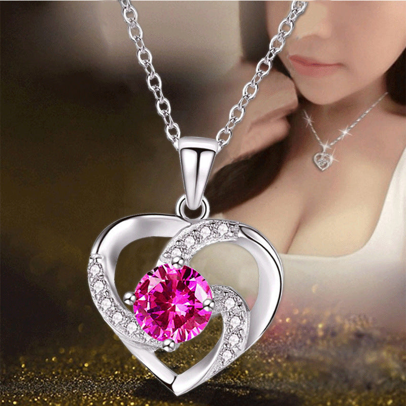 Fashion Lady Heart anheng belagt 925 sølv halskjede smykker