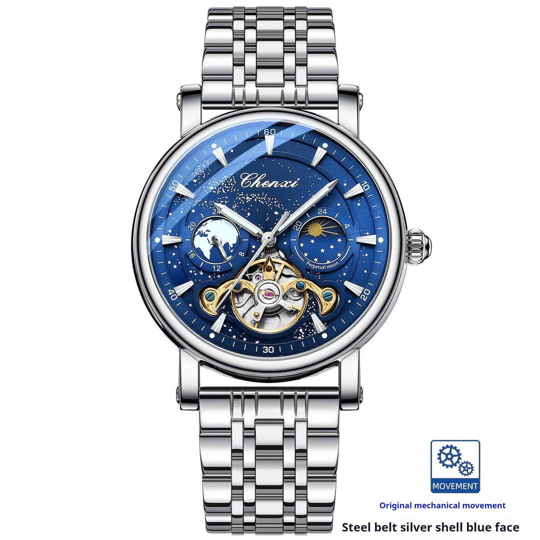 ساعة Xinghe Moon Phase Hollow Tourbillon الميكانيكية المضيئة