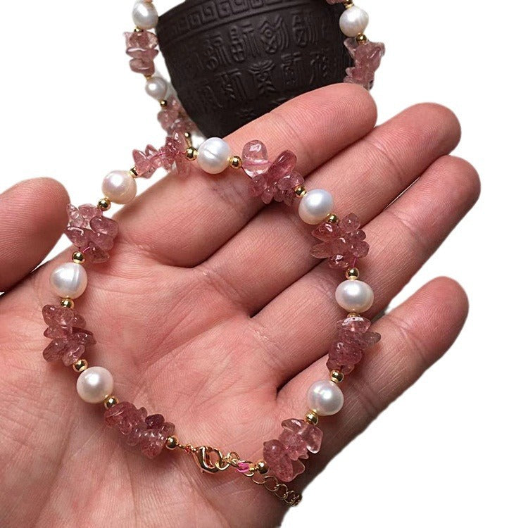 Natural Pigeon Blood Red Strawberry Quartz With Freshwater Pearl Bracelet