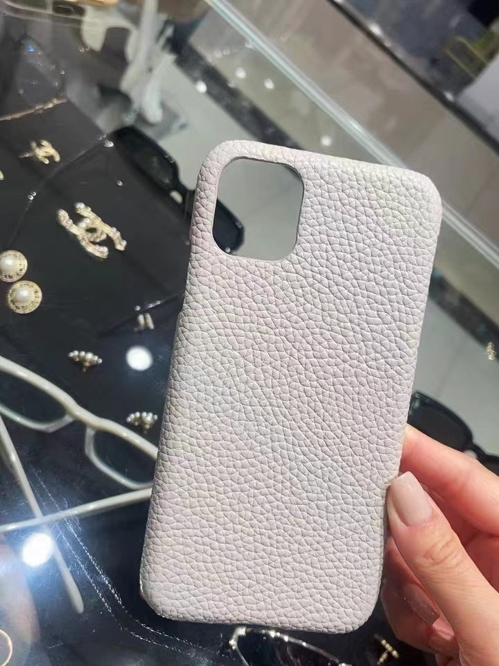 Calfskin Pearl Grey Leather Phone Caser