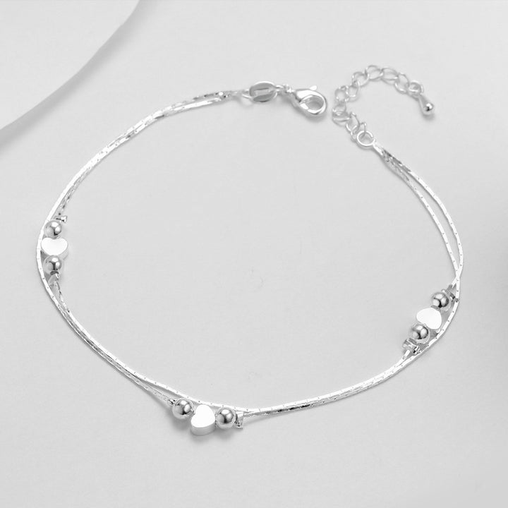 Love Peach Heart Double Layer Silver Chain Ladies Style Simulation Silver Jewelry