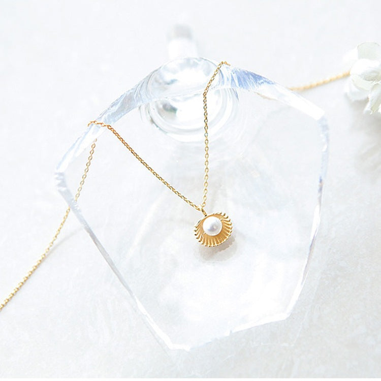 S925 Silver Shell Pearl Fan Necklace