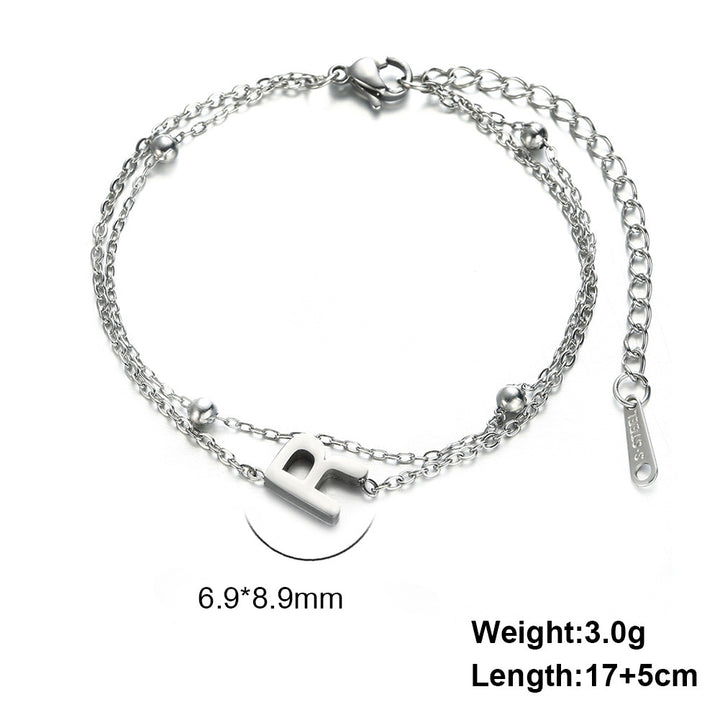 Cut Titanium Steel Double-layer Chain 26 Letters Pendant Bracelet