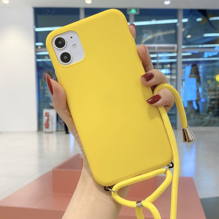 Compatible with Apple, Compatible with Apple , Suitable For Iphone11 Pure Color Silicone Lanyard Fall Protection Cover