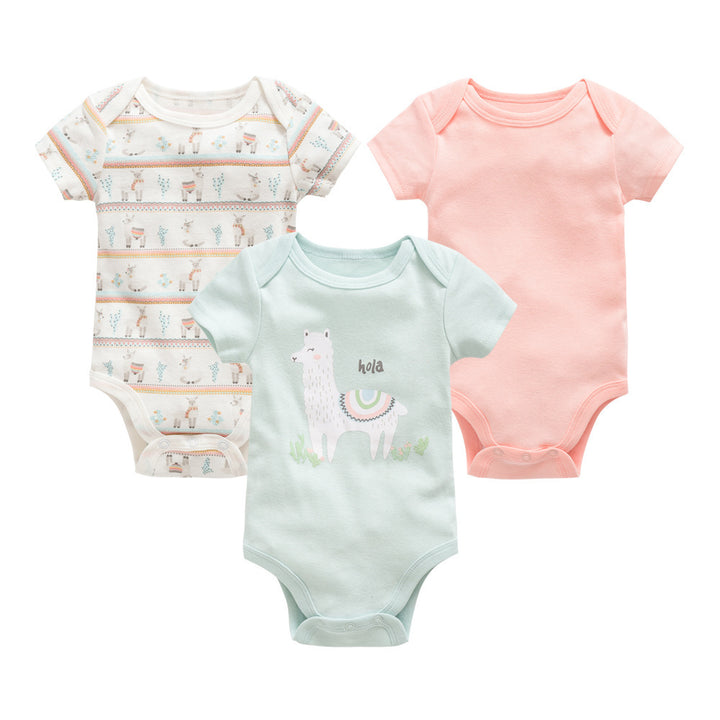 Bebek onesies üç parçalı takım yeni pamuklu kısa kollu kazak bebek giysileri