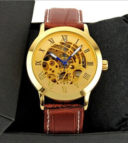 Moda masculina Hollowoud Out Automatic Mechanical Watch