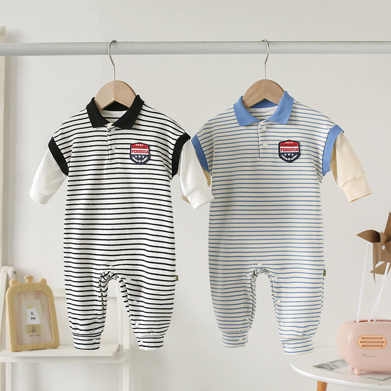 ベビーワンズ縞模様の男性の赤ちゃんの新生児服赤ちゃん秋の服