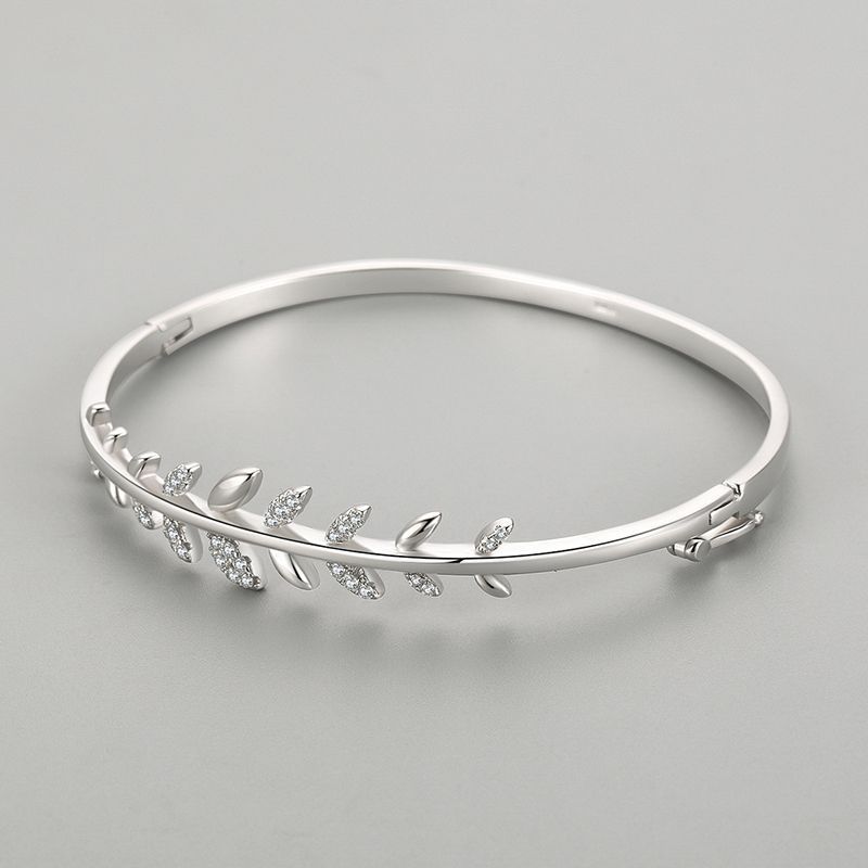 S925 Silver Bracelet Female Leaf Oval Bracelet Open-ended Bracelet