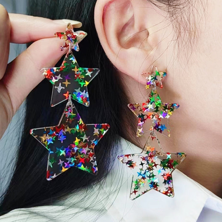 Színes pentagram akril fülbevalók nőstény