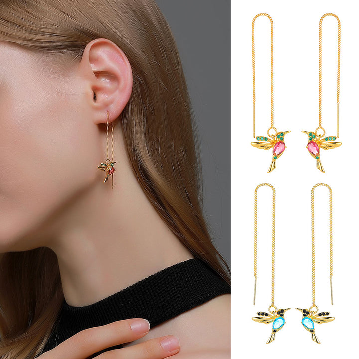 Bijoux de mode Nouveau petit oiseau unique Drop Long Boucles d'oreilles en colibris suspendues pour les femmes