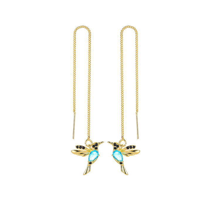 Modeschmuck Neue einzigartige kleine Vogel Drop lange hängende Kolibri -Ohrringe für Frauen elegantes Mädchen Quasten Crystal Anhänger Ohrringschmuck