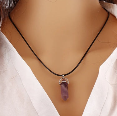 Jewelry Alien blasting necklace hex pendant necklace two pointed natural stone necklace Korean version of the source