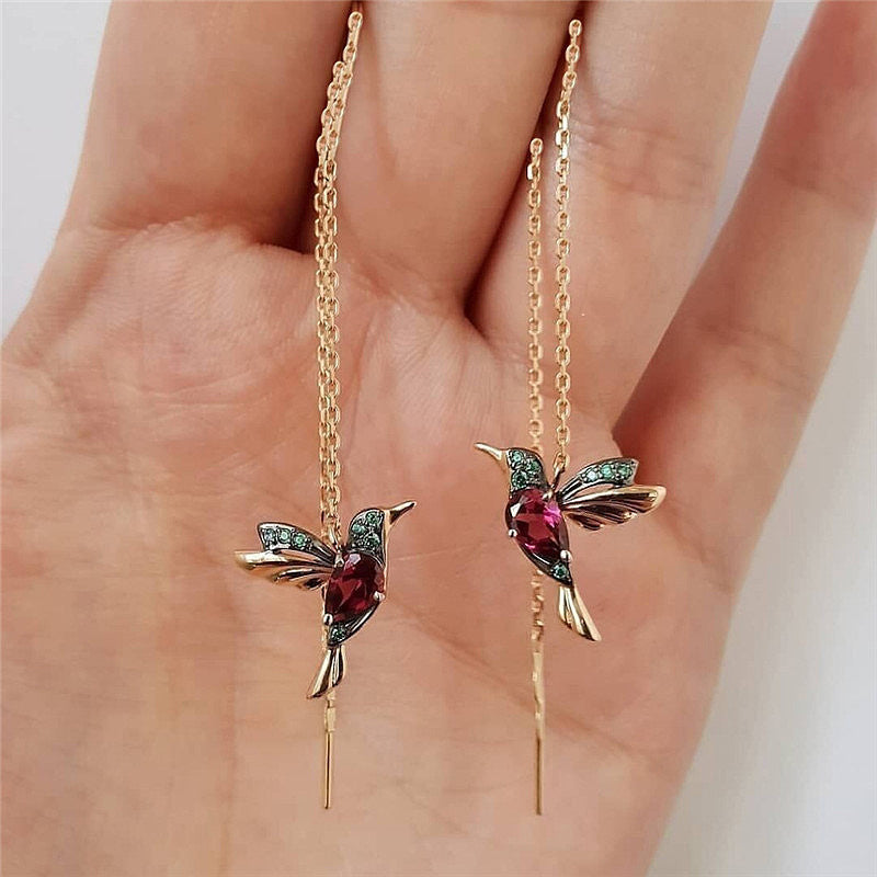 Bijuterii de modă Nouă unică picătură de pasăre unică Cercei de colibri de lungă durată pentru femei Elegant Girl Tassel Crystal Pandantiv de cercei Bijuterii Bijuterii