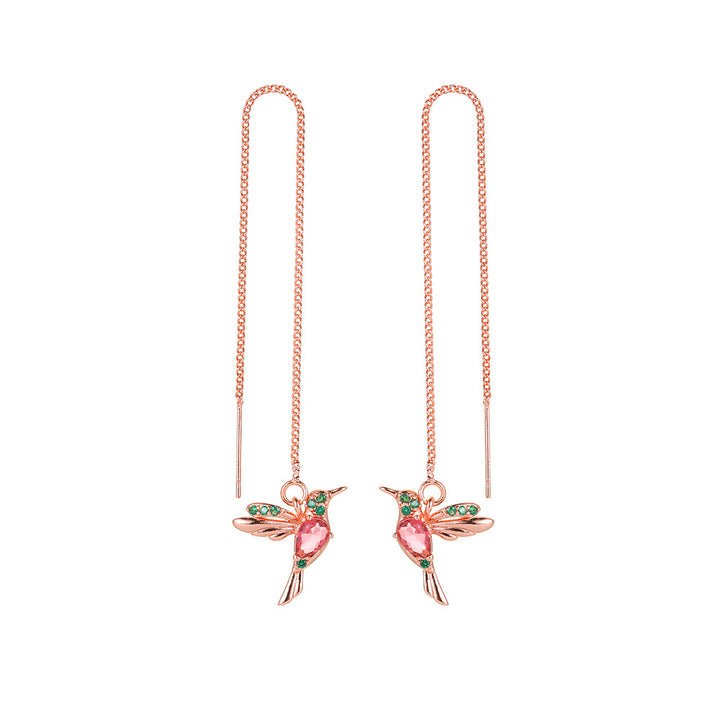 Mode -sieraden Nieuwe unieke vogels drop lang hangende kolibries oorbellen voor vrouwen elegante meid kristallen hanger oorrang sieraden