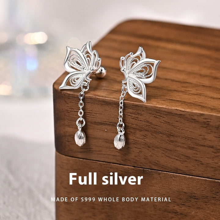 Women's S999 Silver Sweet Tassel New Butterfly Earrings