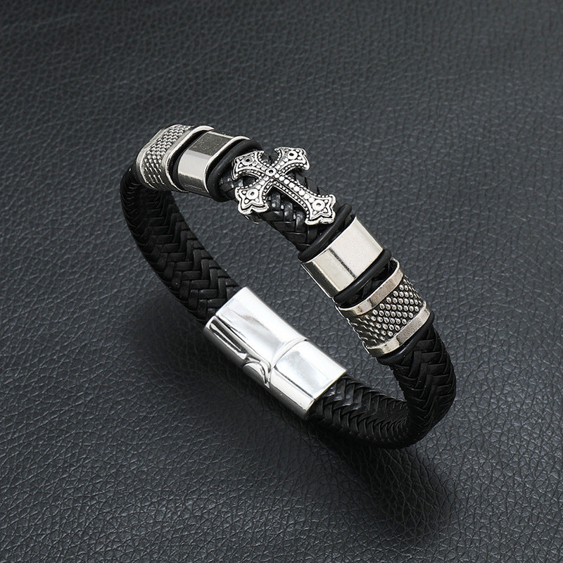 Alloy Punk Men's Leather Cord Bracelet