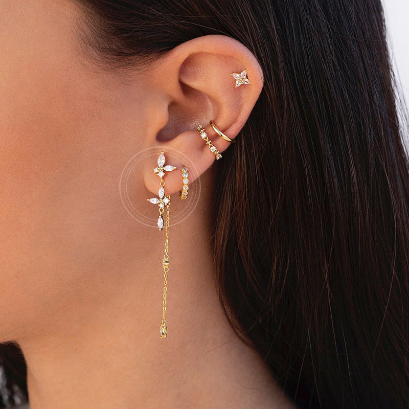 Frauen S925 Silber geometrisch einfache Ohrringe Zirkon -Party -Dekorationen