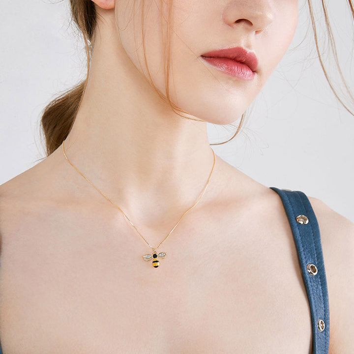 Bee Zircon Drip Glazed Pendant Necklace